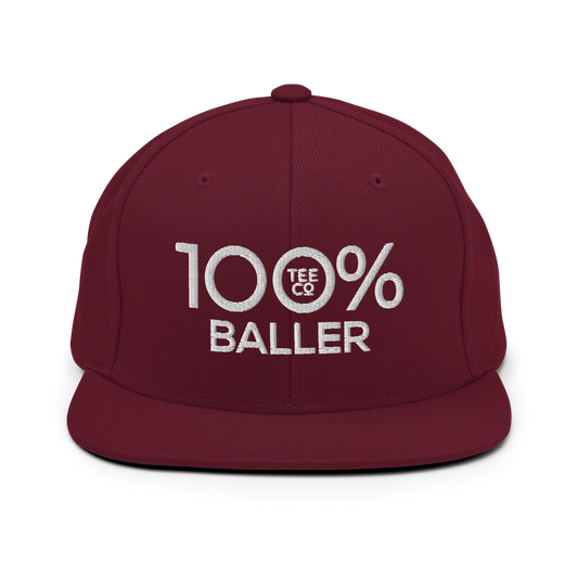 100% BALLER Snapback Baseball Hat - 100 Percent Tee Company