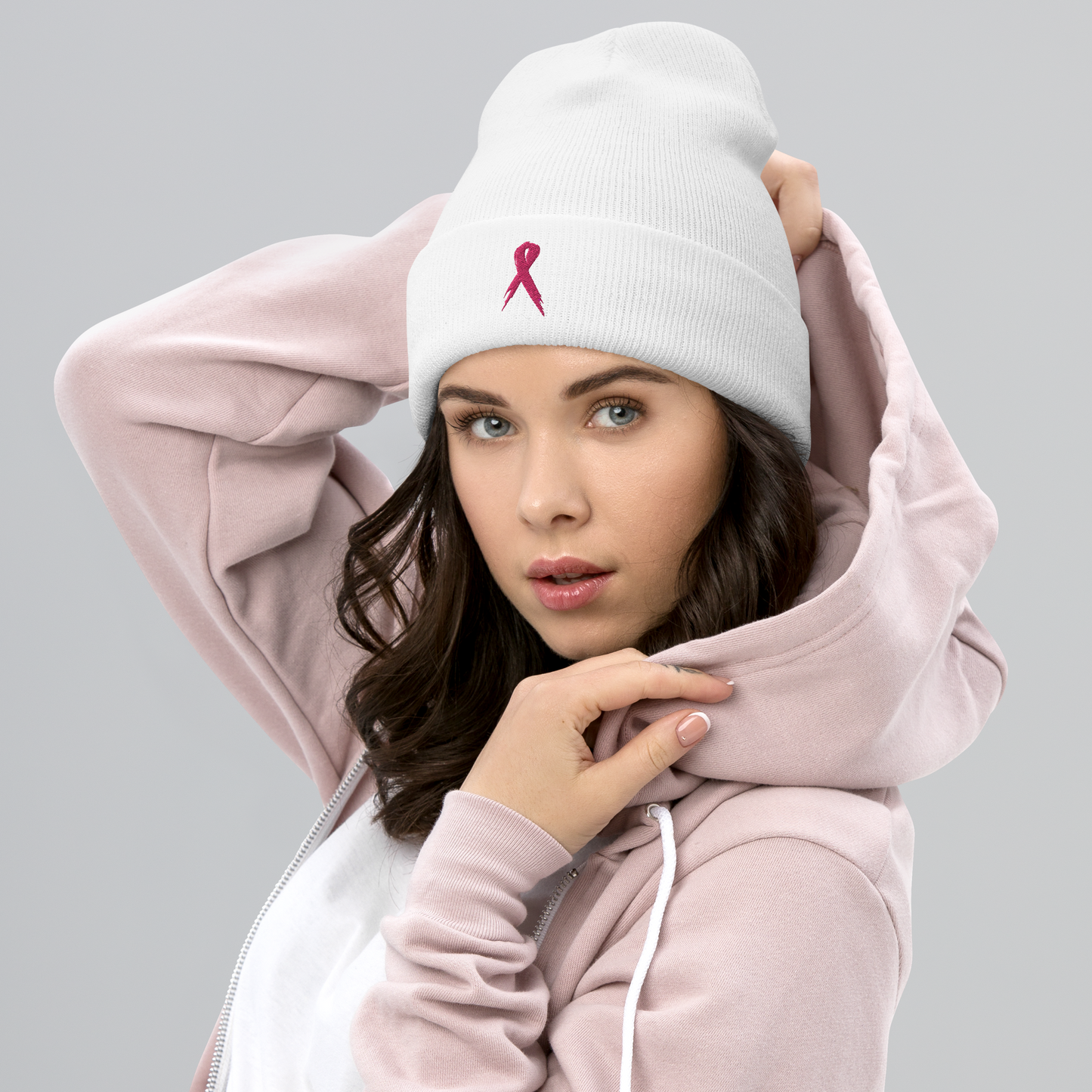Breast Cancer Awareness Ribbon Cuffed Beanie