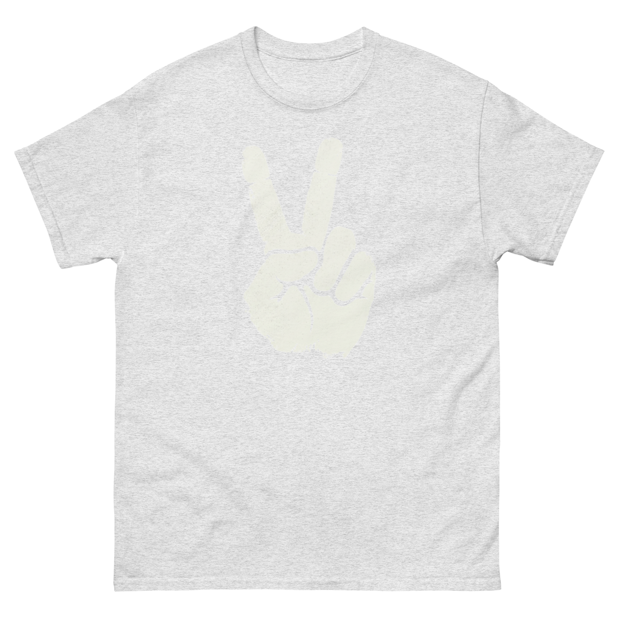 Heather gray t-shirt with a peace sign hand