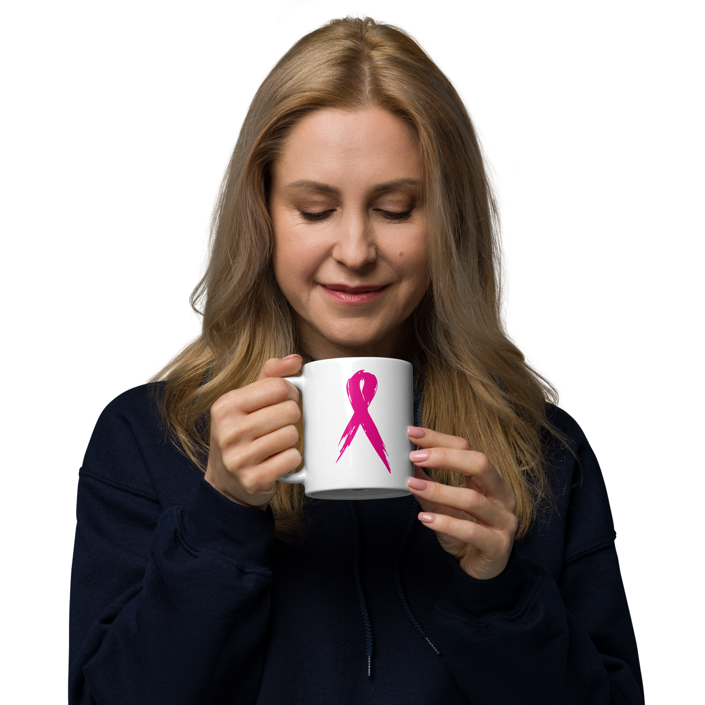 Breast Cancer Awareness Ribbon White Glossy Mug
