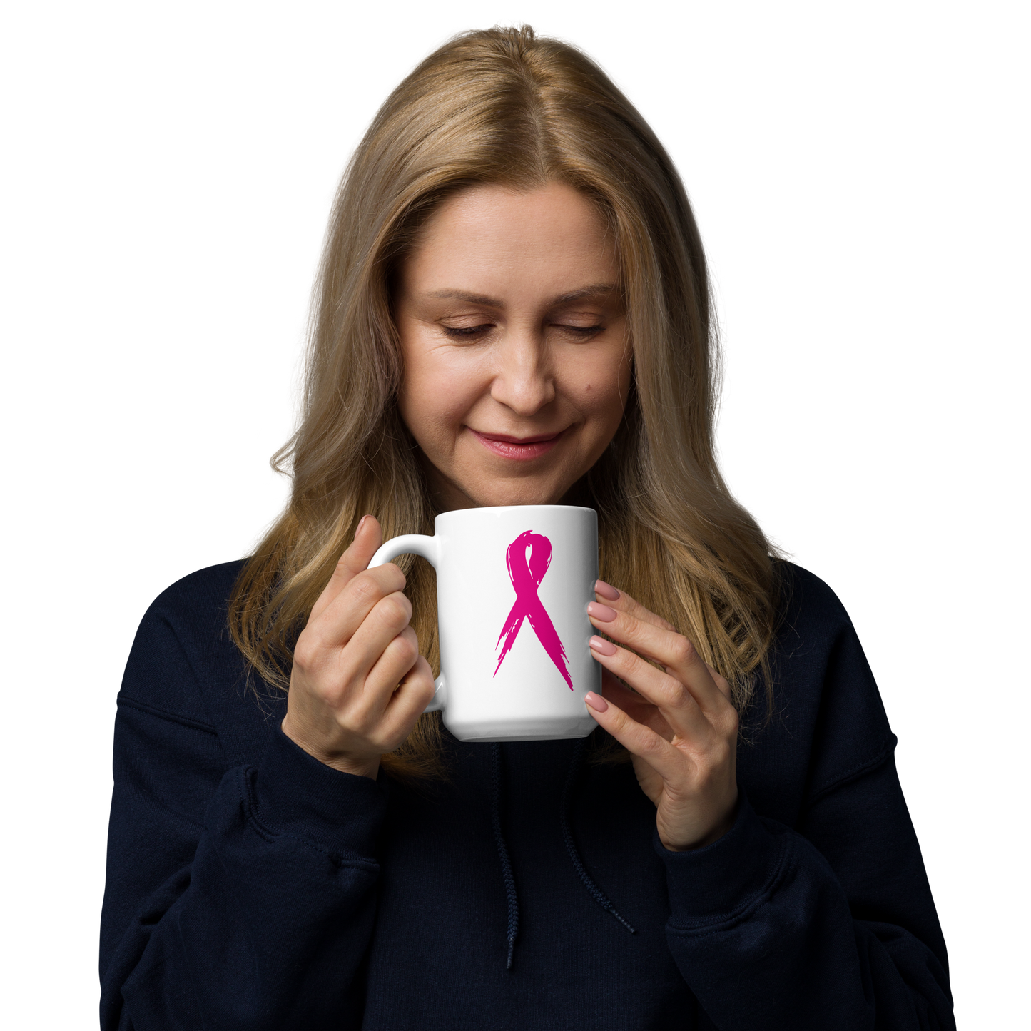 Breast Cancer Awareness Ribbon White Glossy Mug