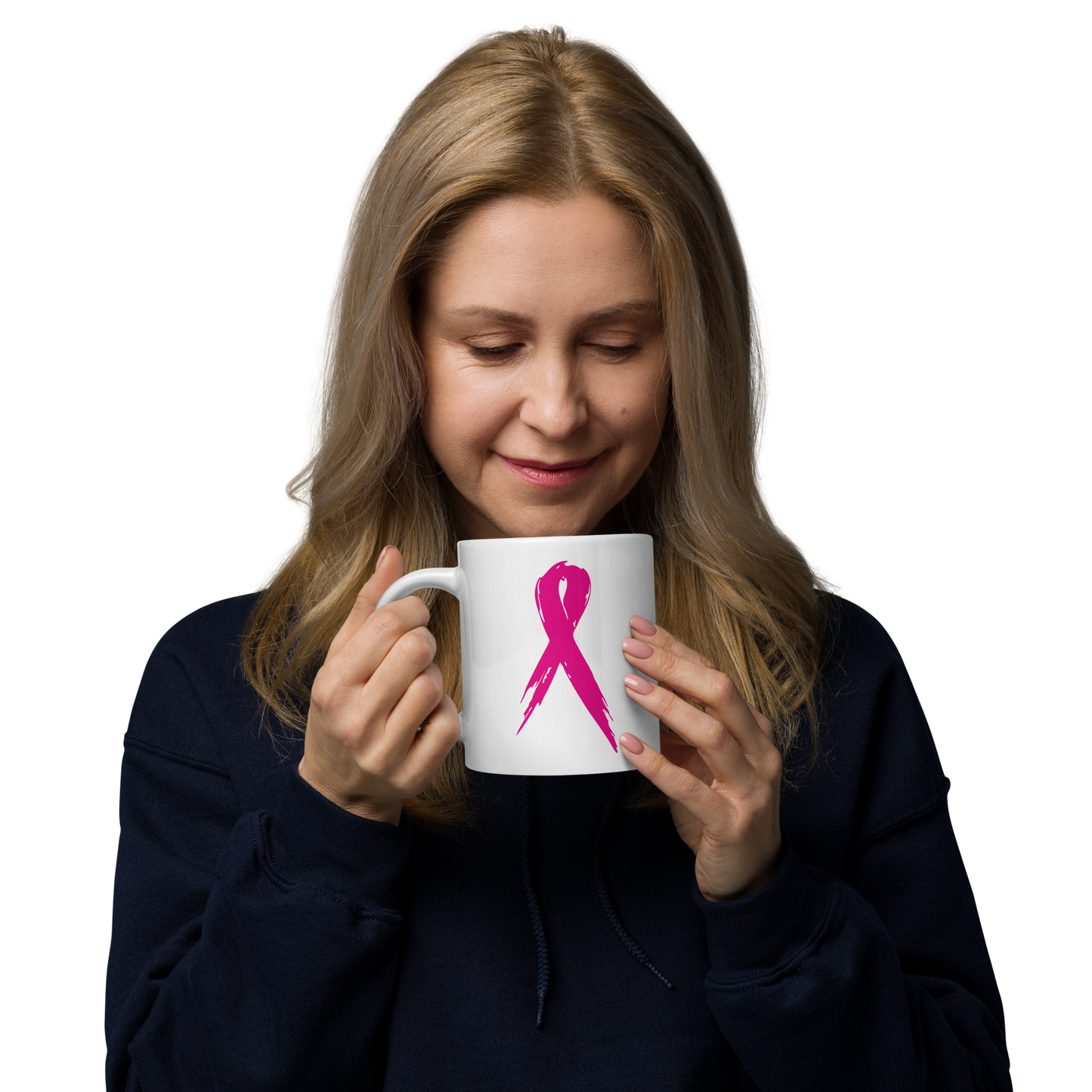 Breast Cancer Awareness Ribbon White Glossy Mug
