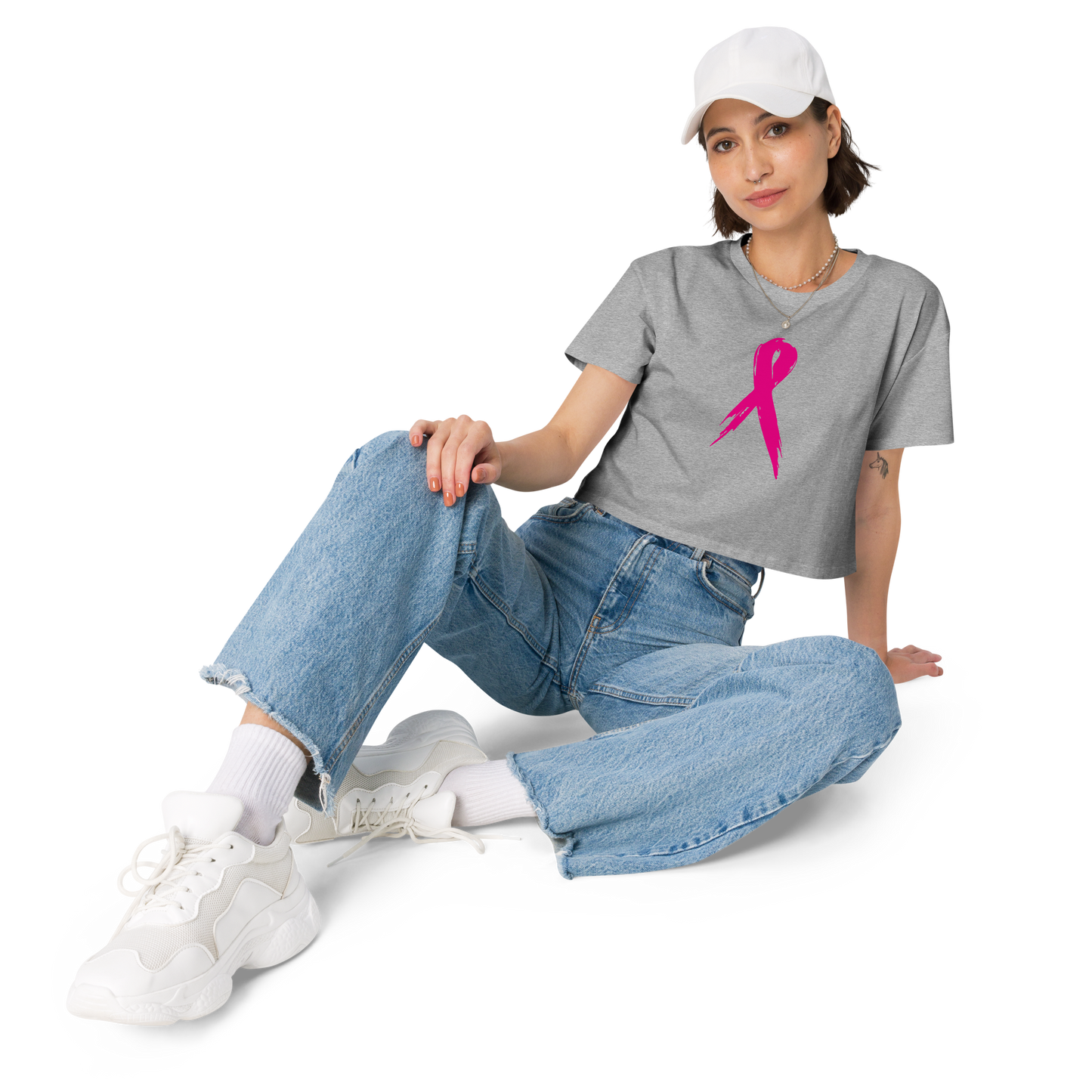 Breast Cancer Awareness Ribbon Women’s Crop Tee