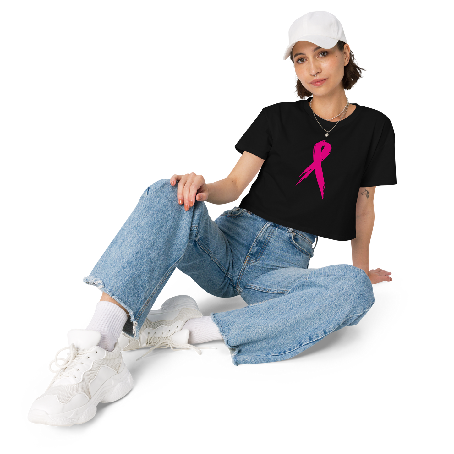 Breast Cancer Awareness Ribbon Women’s Crop Tee