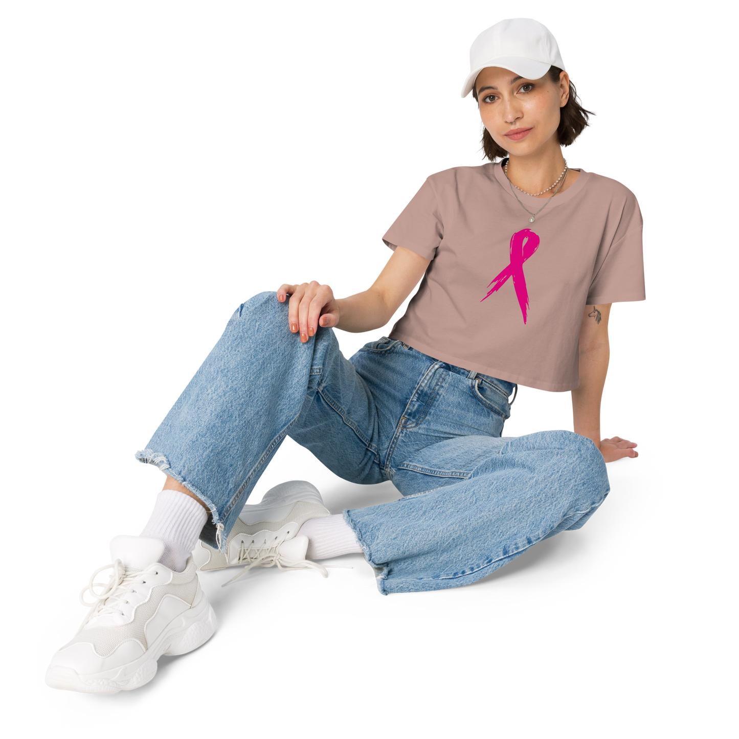 Breast Cancer Awareness Ribbon Women’s Crop Tee