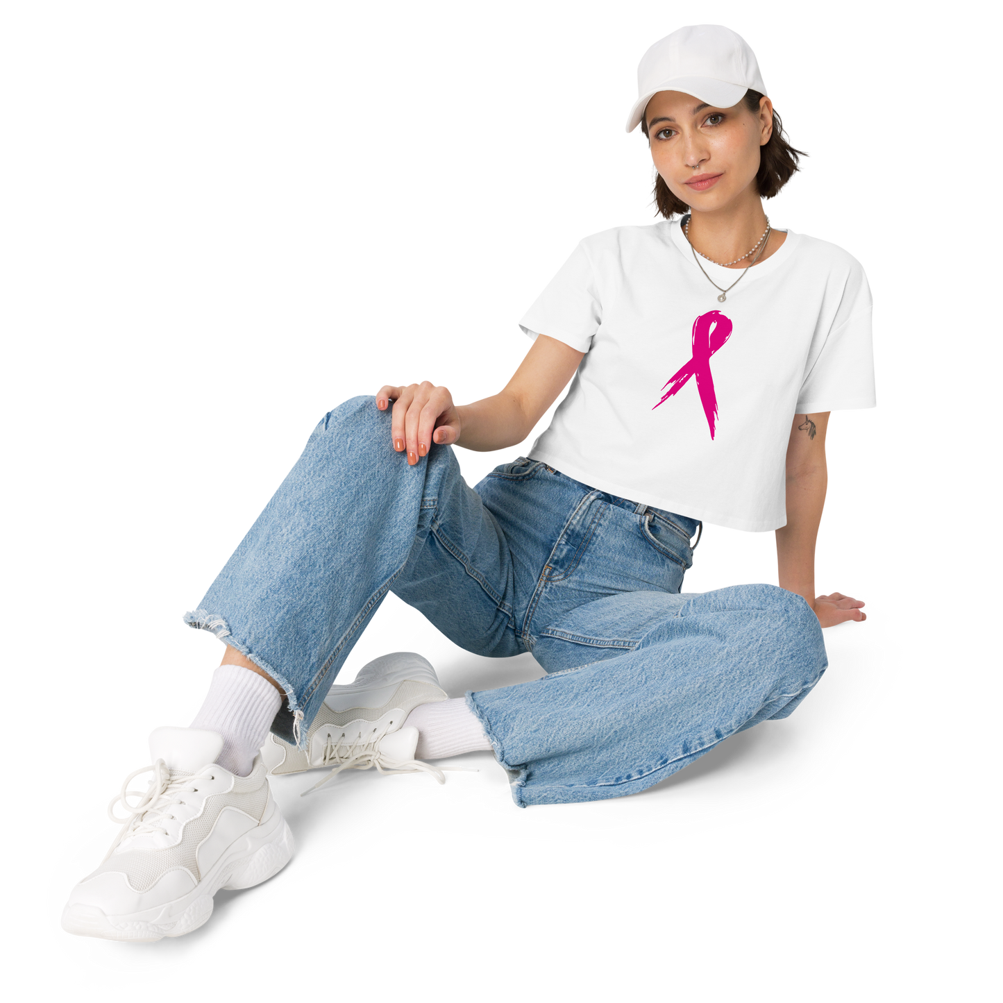 Breast Cancer Awareness Ribbon Women’s Crop Tee