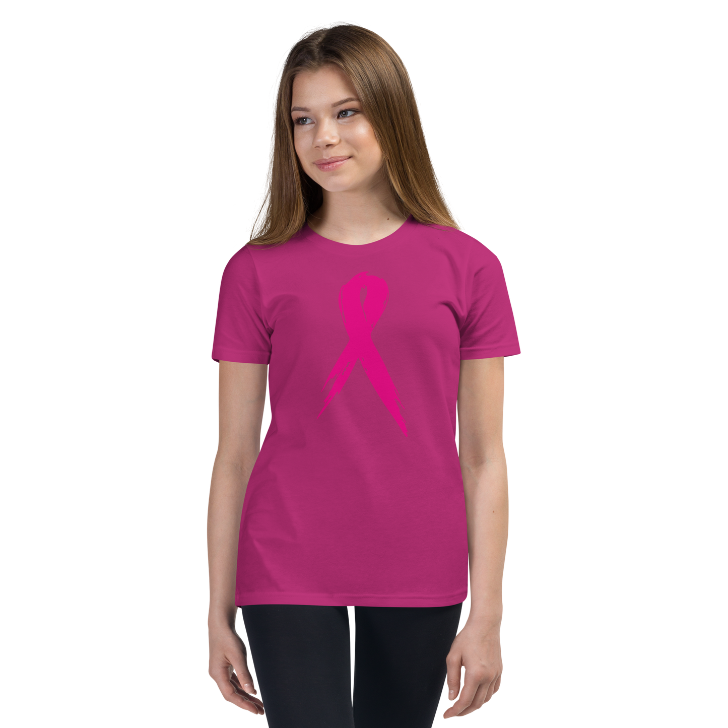 Breast Cancer Awareness Ribbon Youth Short Sleeve Tee Shirt
