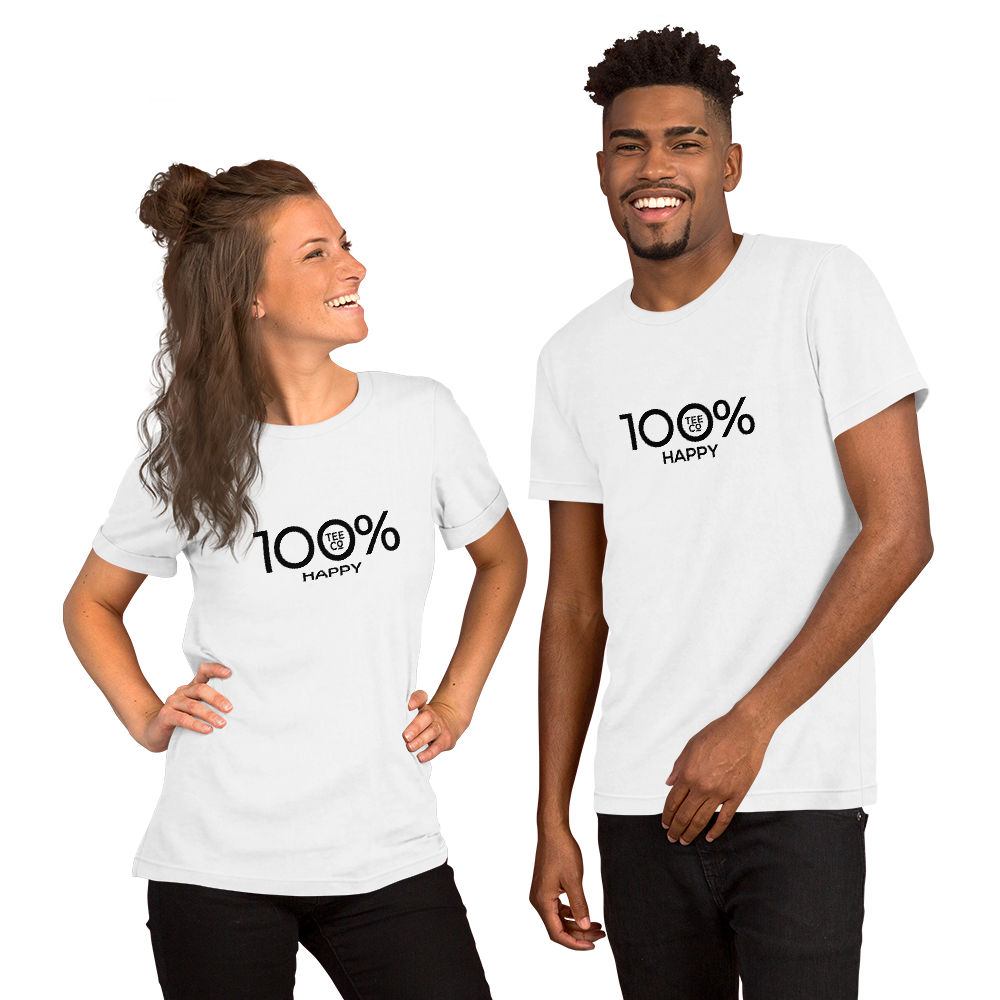 100% HAPPY Short-Sleeve Unisex Tee - 100 Percent Tee Company