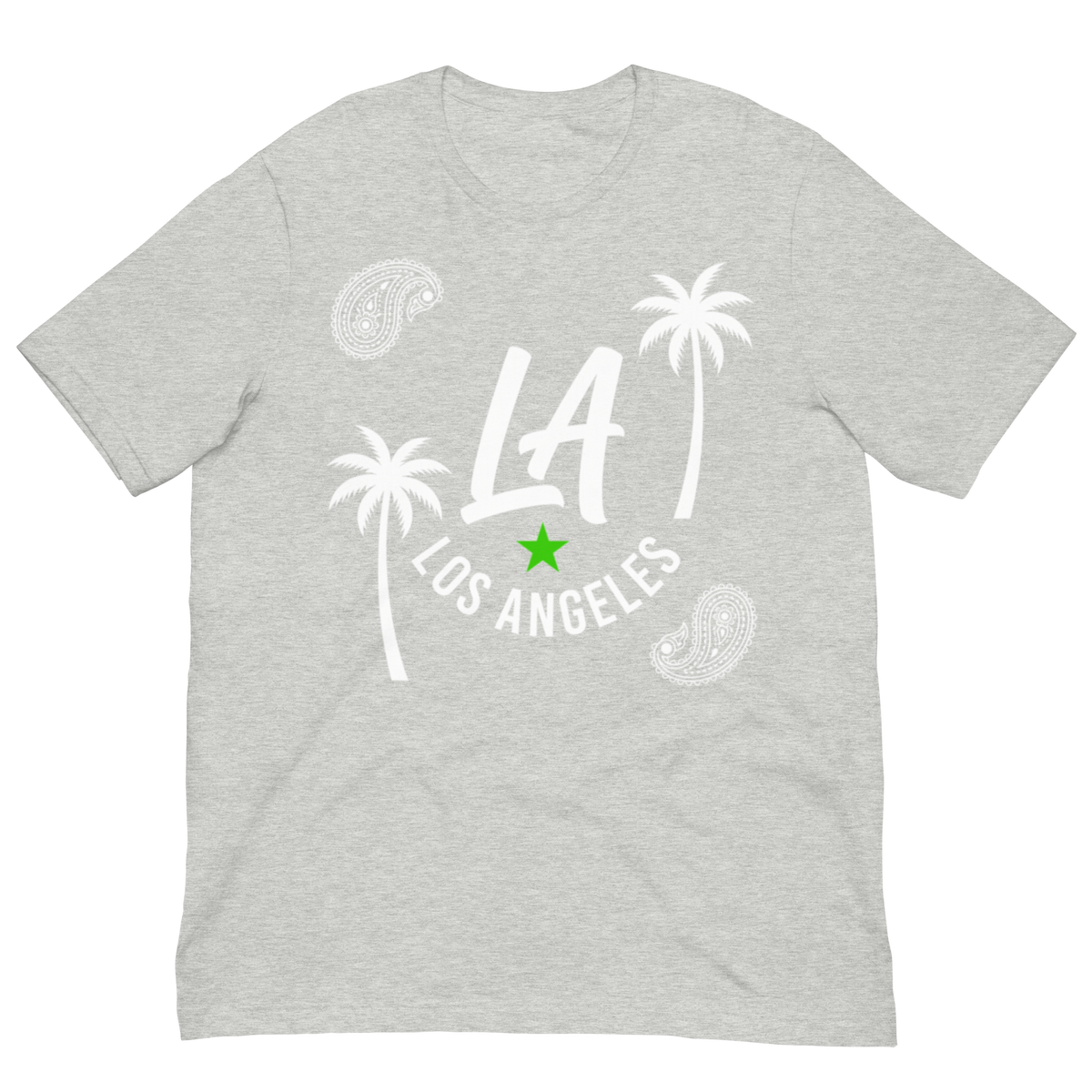 Gray t-shirt with 'LA - Los Angeles' text on a white background