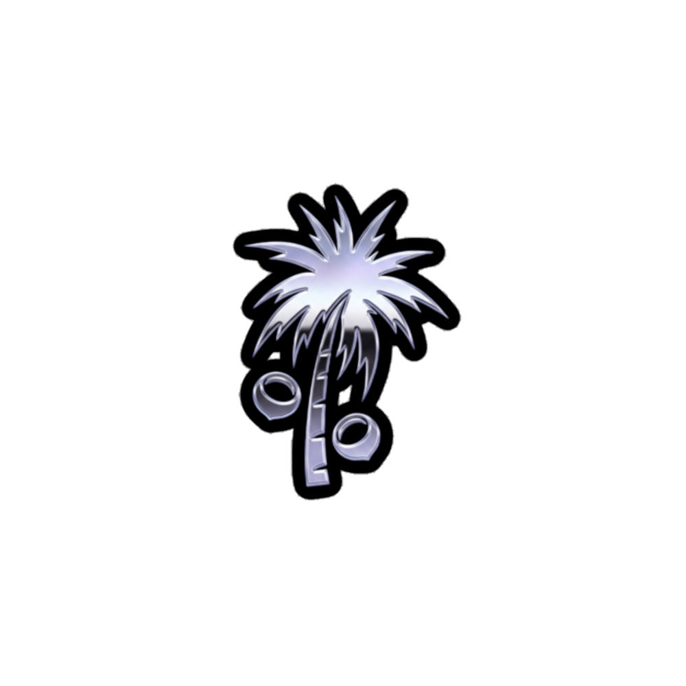 A small palm tree graphic with two circular ring-like shapes attached near the trunk, shown on a plain white background.