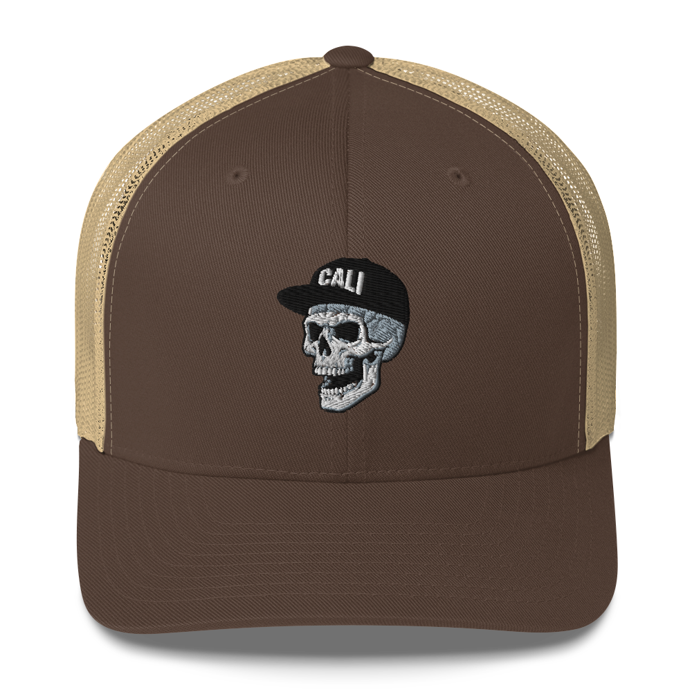 CALI SKULL brown and khaki Trucker Hat