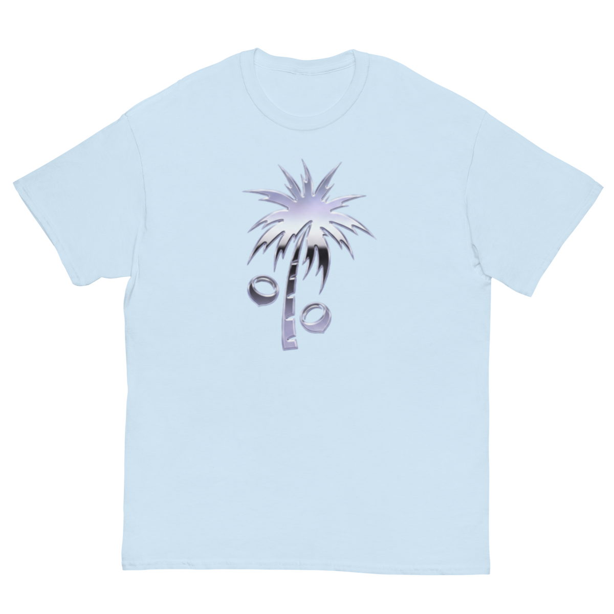 Light blue t-shirt with Y2K Style Palm Tree with coconuts.