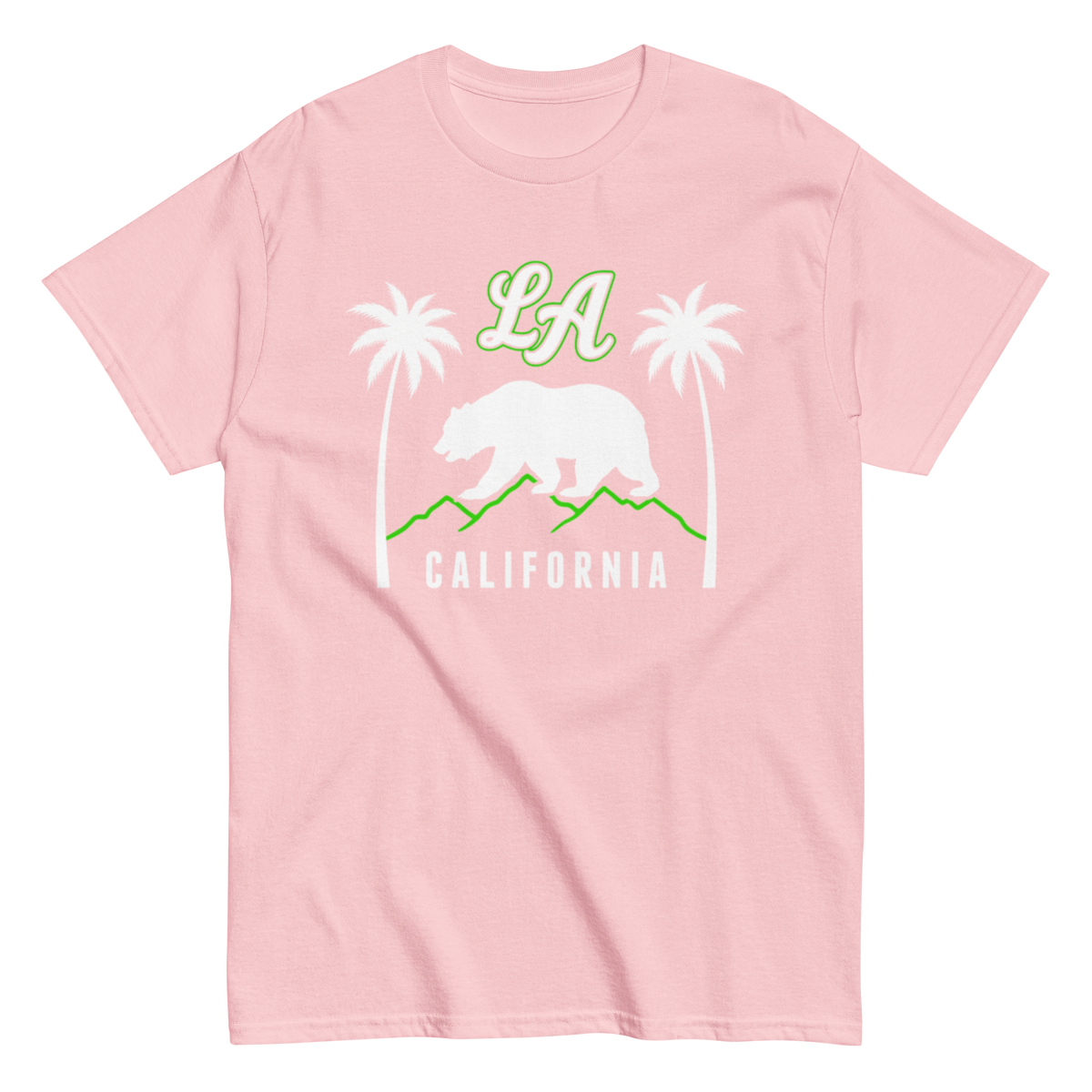 Light pink t-shirt with 'LA California' printed on it