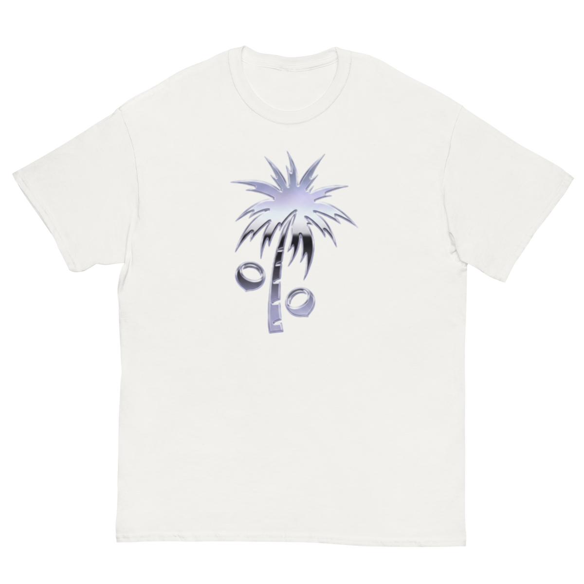 Y2K style Palm Tree with coconuts in chrome. 
