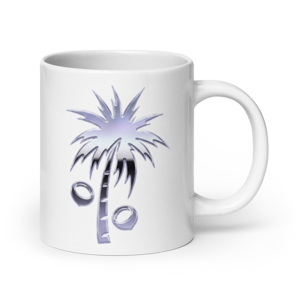 White mug with 100% Tee Y2K logo on a white background