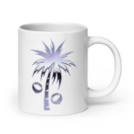 White mug with 100% Tee Y2K logo on a white background