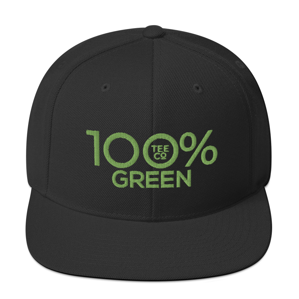 100% GREEN Snapback Hat - 100 Percent Tee Company